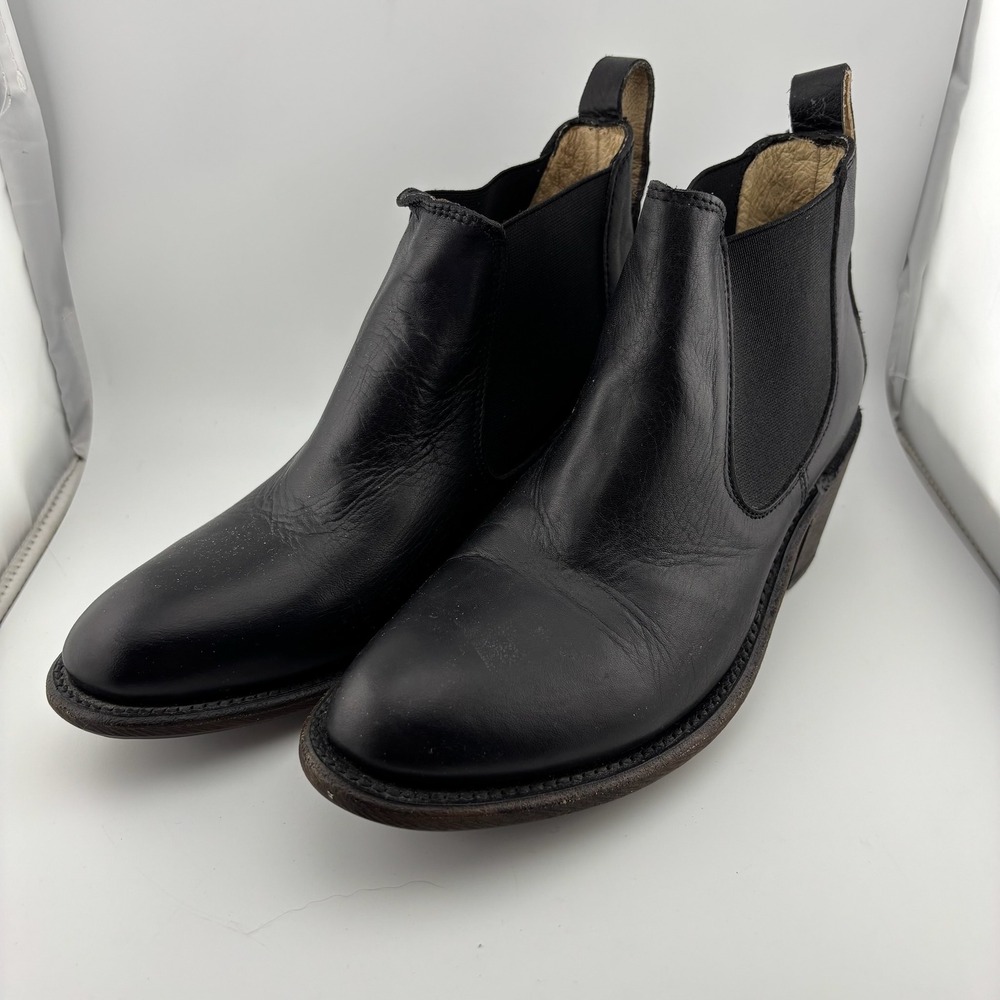 Gee WaWa Leather Chelsea Boots 7.5 Black Excellent Western Block Heel Handmade